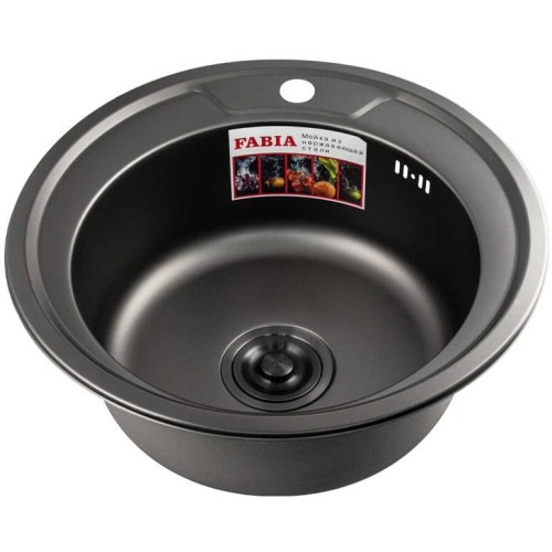 Мойка врезная круглая, d = 49 см, толщина 0,8 мм, с сифоном FABIA ART9560 Графит