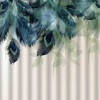 Штора с рисунком зелёные перья, в ванную комнату, без колец - полиэстэр
