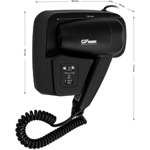 Фен для волос настенный 1200Вт GFmark ART6813 Черный