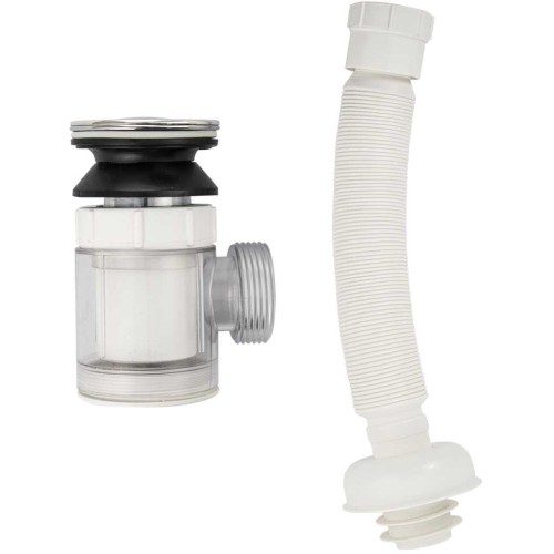 Сифон для раковины, автомат, с сеткой отстойником и гофрой, пластик АБС с хромированным выпуском