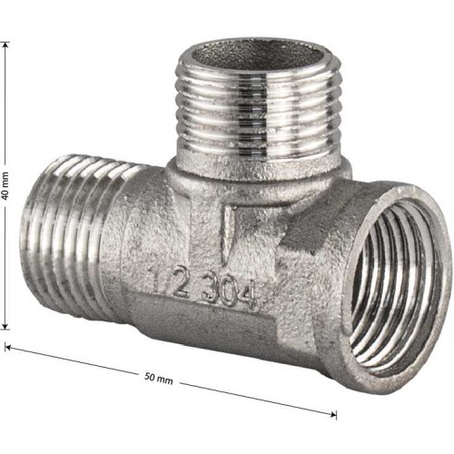 Тройник 1/2х1/2х1/2 ш/ш/г, из нержавеющей стали марки SUS 304.